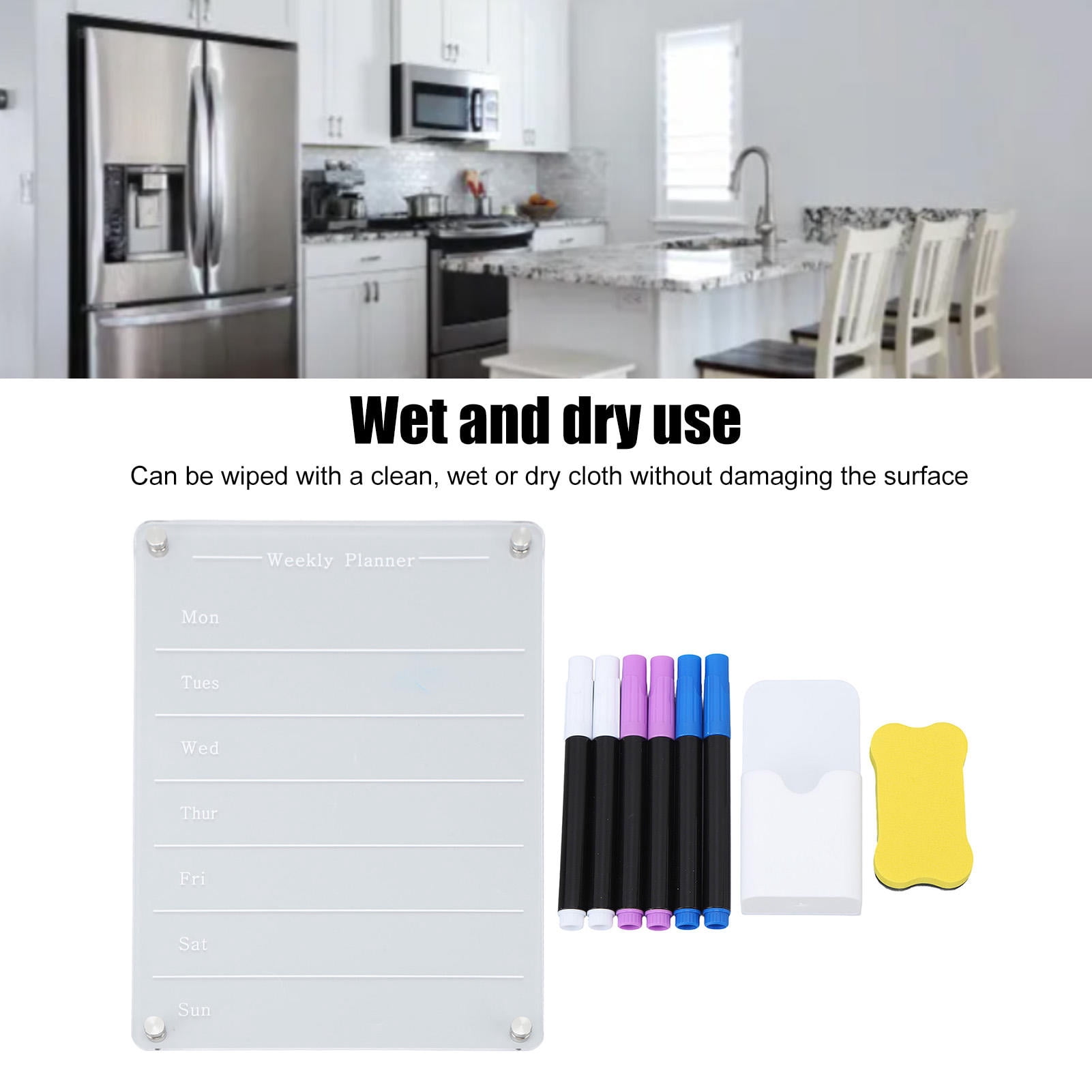 BIMZUC Clear Acrylic Magnetic Calendar Board – Transparent Wet‑Dry Erase, Reusable, Fridge‑Friendly Weekly Planner