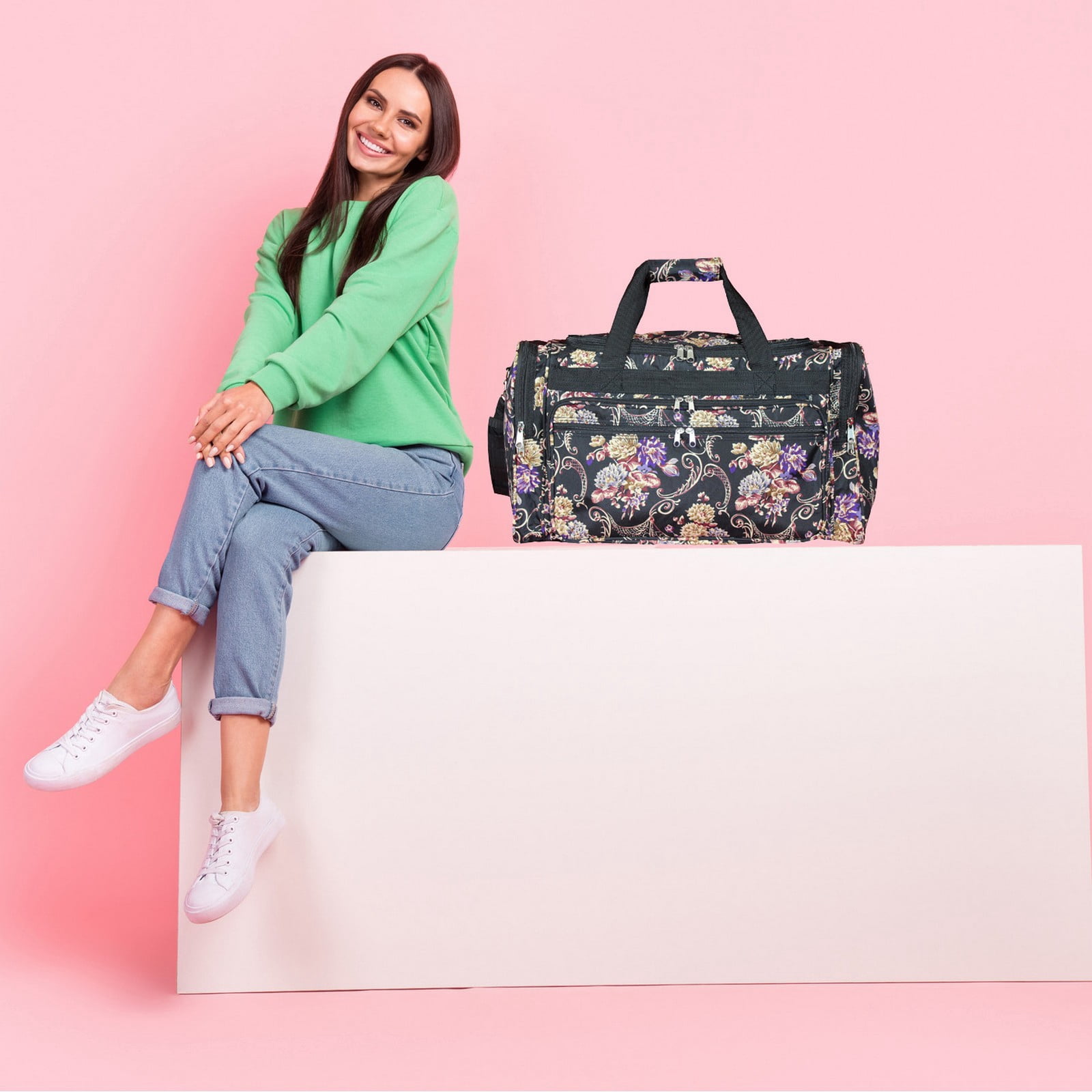 CalBags Floral Prints 22-Inch Carry-On Duffle Bag with Adjustable Shoulder Strap - Classic Floral