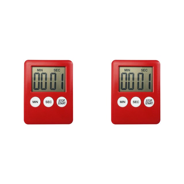 Ounissouiy Temporizador de cocina con pantalla Digital LCD súper fino, reloj cuadrado para cocinar, aparato de cocina, 7 colores Rojo 2Conjunto