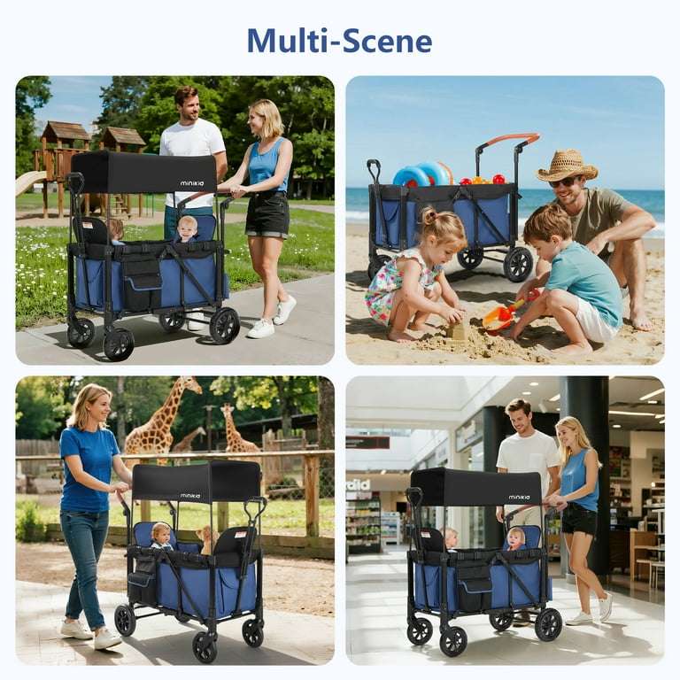 Minikid 2-in-1 Stroller Wagon, Foldable with Adjustable Canopy