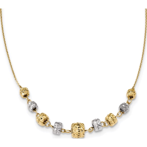 14K Two-Tone Diamond-Cut Polished Graduated Barrels Necklace (18 X 5.75) Made In Indonesia sf2436-18