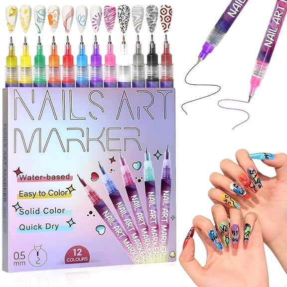 RAGUPEL Nail Art Pens for Beginners, 12 Color Quick Dry Fine Tip Markers, Painting & Design Kit with Travel Case