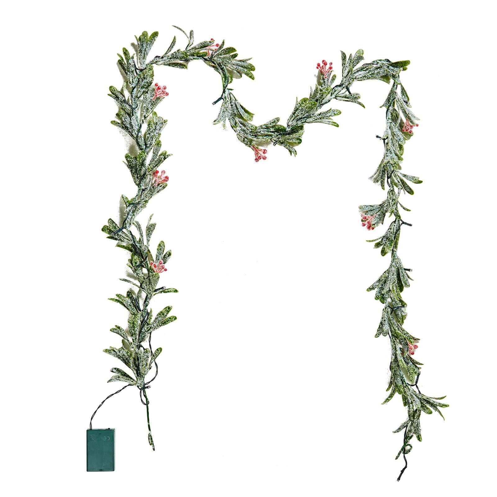 6.6ft LED Christmas Garland, Realistic Olive Vines Red Berries, Full Fluffy Artificial Greenery for Mantle Stair Fireplace Holiday Decor