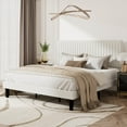 thumbnail image 1 of Amolife King Size Upholstered Platform Bed Frame with Adjustable Velvet Headboard, Off-White, 1 of 9