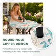 thumbnail image 4 of Round Outdoor Tablecloth with Umbrella Hole and Zipper, Teal Red Coastal Tablecloth with Elastic Waterproof, Retro Beach Nautical Sea Turtle Coral Patio Table Covers for 55" - 60" Picnic Pool Tables, 4 of 9