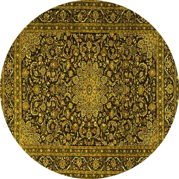 Ahgly Company Machine Washable Indoor Round Persian Yellow Traditional Area Rugs, 3' Round