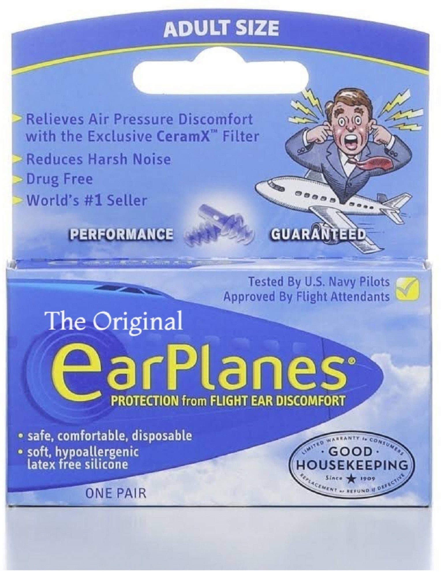 Original EarPlanes by Cirrus Healthcare Earplug for Airplane Travel Ear Protection (1 Pack)