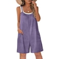 thumbnail image 7 of QATAINLAV Summer Rompers for Women Sleeveless Adjustable Strap Onesies Shorts Cotton Casual Wide Jumpsuits with Pockets Purple L, 7 of 7