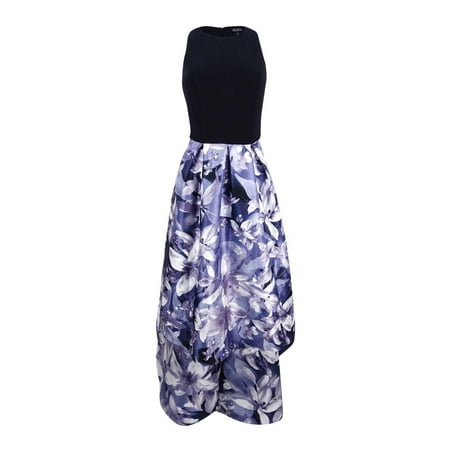 SL Fashions Women's Floral-Print High-Low Dress (10, Black/Lilac)