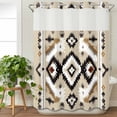 thumbnail image 3 of Black Brown Boho No Hook Shower Curtain Waterproof, Bathroom Curtains with Snap in Liners and See Through Top Window, Southwestern Geometric Ethnic Retro Hotel Style Bathtub Curtains Shower 72"Wx84"L, 3 of 8