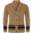 thumbnail image 2 of Gibobby Suéteres para hombre Cárdigan de punto trenzado para hombre, cuello de chal, ajuste holgado, manga larga, casual, cárdigan(Caqui,XG), 2 of 4