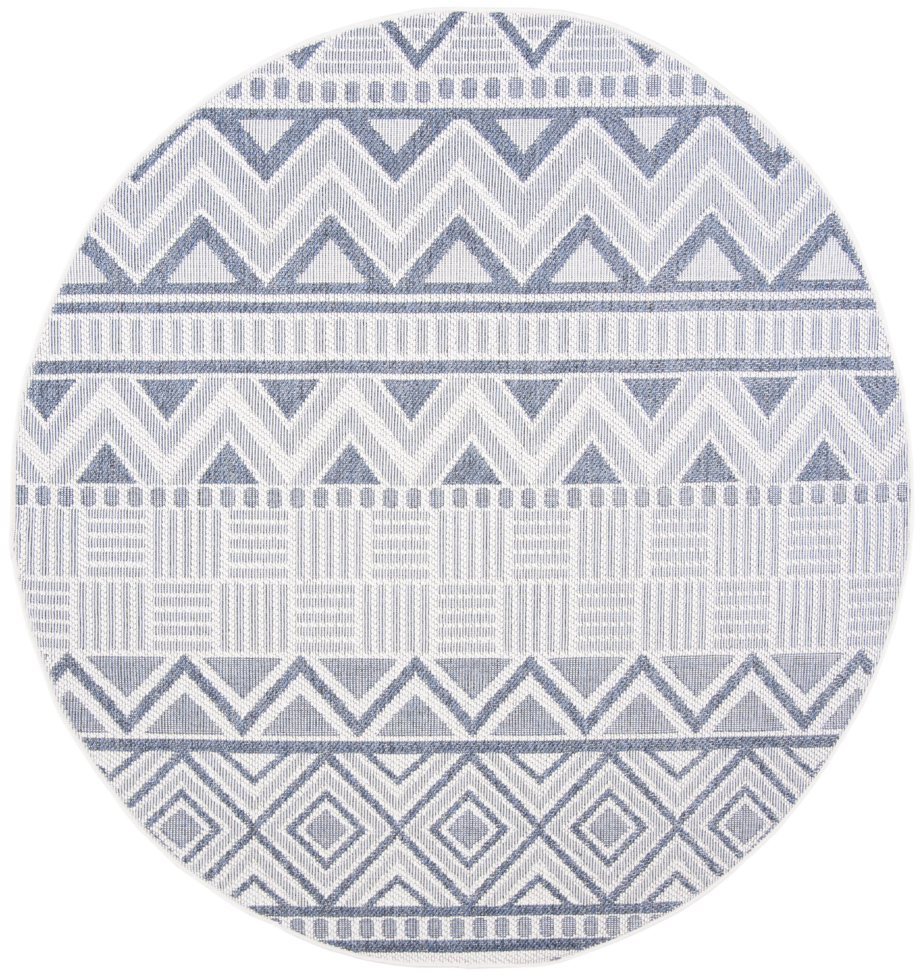SAFAVIEH Machine Washable Rug Indoor/Outdoor Bermuda Collection - Bermuda Jacinth Geometric Machine Washable Indoor/Outdoor Area Rug, Cream/Navy, 6'7" x 6'7" Round