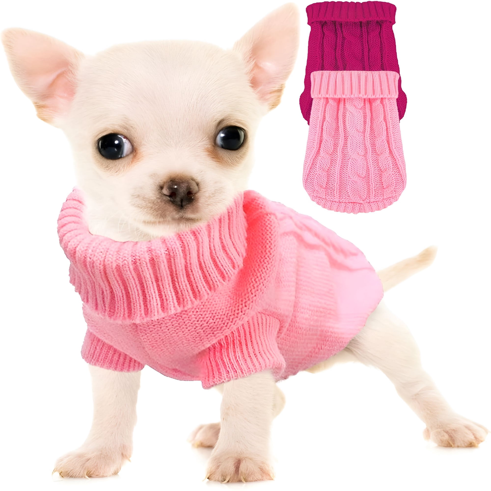 TELOLY 2026 New Xxs Dog Sweater, 2 Pieces Turtleneck Knitted Chihuahua Sweater Yorkie Teacup Dog Clothes Small Dogs Girl Winter Warm Sweaters Pet Cat Sweater Cold Weather Puppy Clothes Xx-Small
