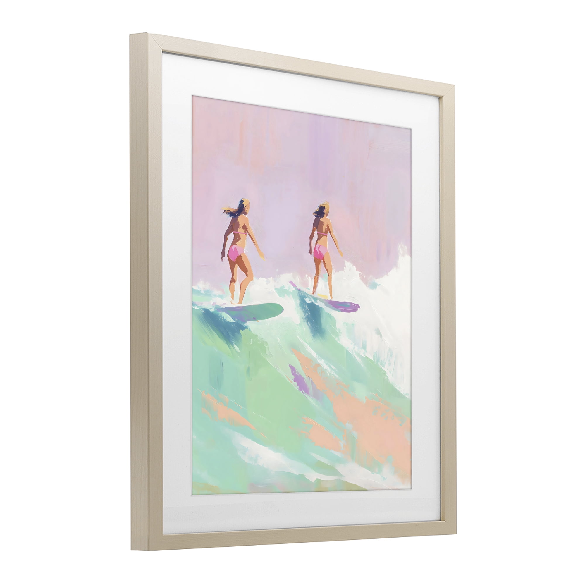 Stupell Industries Two Surfing Girls on Wave Birch Framed Print Under Glass, design by The Prints Vibe