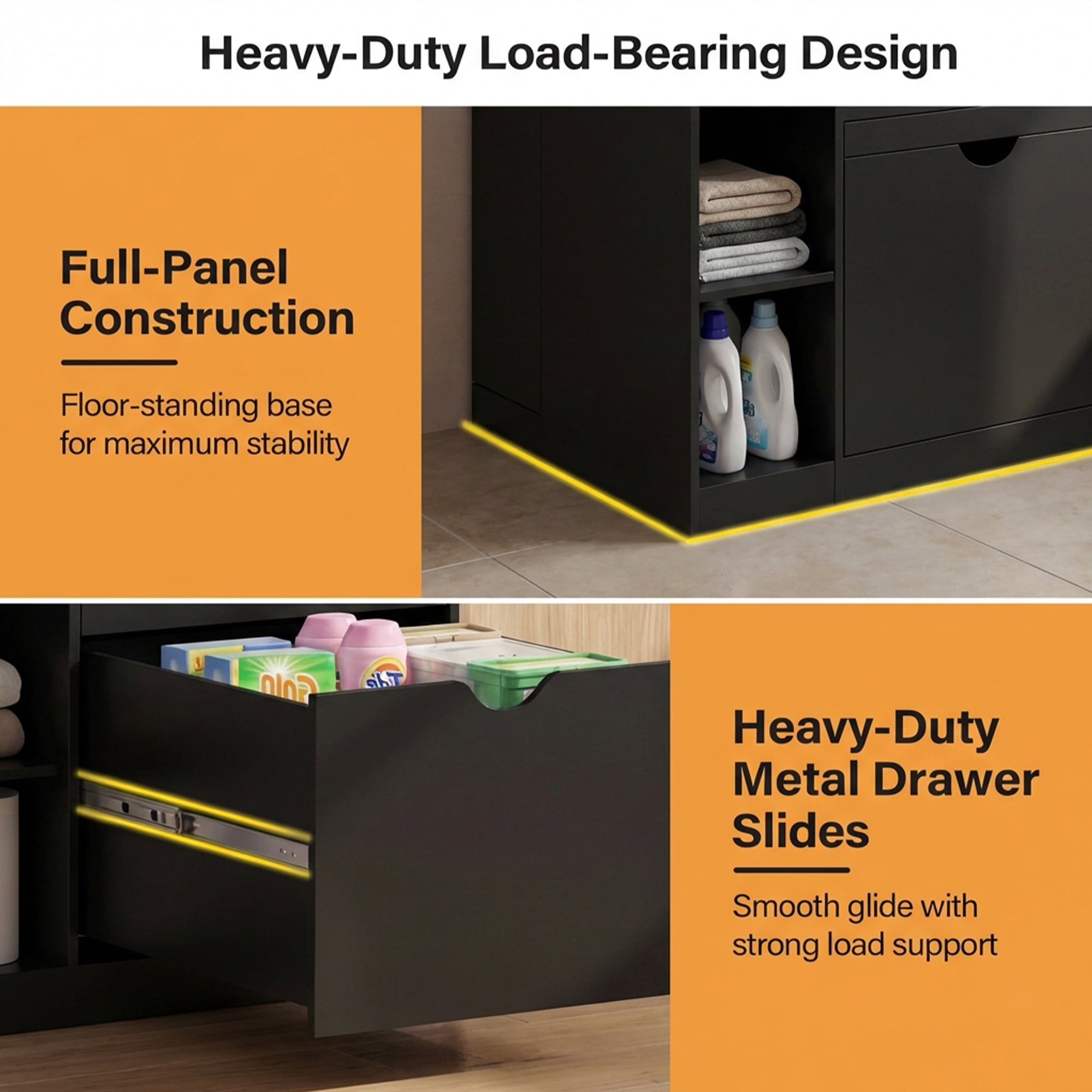 Advwin 29" Washer and Dryer Pedestal, Heavy Duty Washing Machine Stand with Laundry Basket Shelf, Large Drawer, Storage Shelf & Cabinet, Universal Fit Anti-Vibration Laundry Pedestal, Black