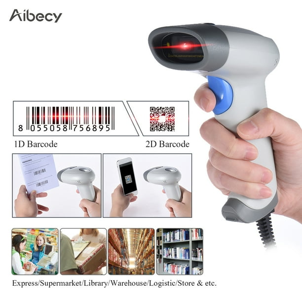 Aibecy 2D QR 1D USB Barcode Scanner CCD Red Light PDF417 Screen
