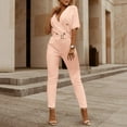 thumbnail image 1 of Combinaison Évasée à Col Double Couleur Unie pour Femmes, Robe Extensible Grande Taille, Combinaisons Formelles Confortables pour Femmes, Combinaisons de Bal en Denim pour Femmes, 1 of 3