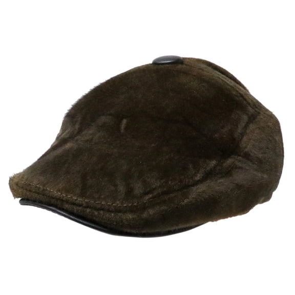 Mens Dark Brown Faux Animal Fur Ivy Cap Gatsby Newsboy Cabbie Winter Warm Hat