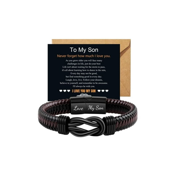 Eternally Connected Woven Leather Bracelet - Stainless Steel Accessories, Infinity Bracelet for Son/Father/Boyfriend