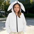 thumbnail image 2 of Girls Rabbit Ears Zip‑Up Hoodie, Kids Solid Color Full Zip Long Sleeve Sweatshirt Outerwear, Cute Casual Hooded Jacket for Autumn Winter School Daily Wear(White,13-14 Years), 2 of 6