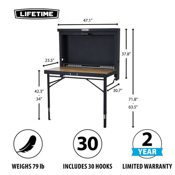 Lifetime Heavy-Duty Folding Garage Workbench - Wall-Mounted Work