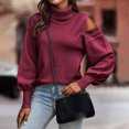 thumbnail image 2 of Odeerbi Sweaters For Women Fall Winter Sweaters Off The Shoulder Turtleneck Sweater 2024 Casual Solid Long Sleeve Tops Burgundy, 2 of 5
