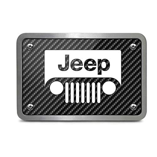 Jeep Grill UV Graphic Carbon Fiber Look Thick Solid Billet Aluminum 2 inch Tow Hitch Cover