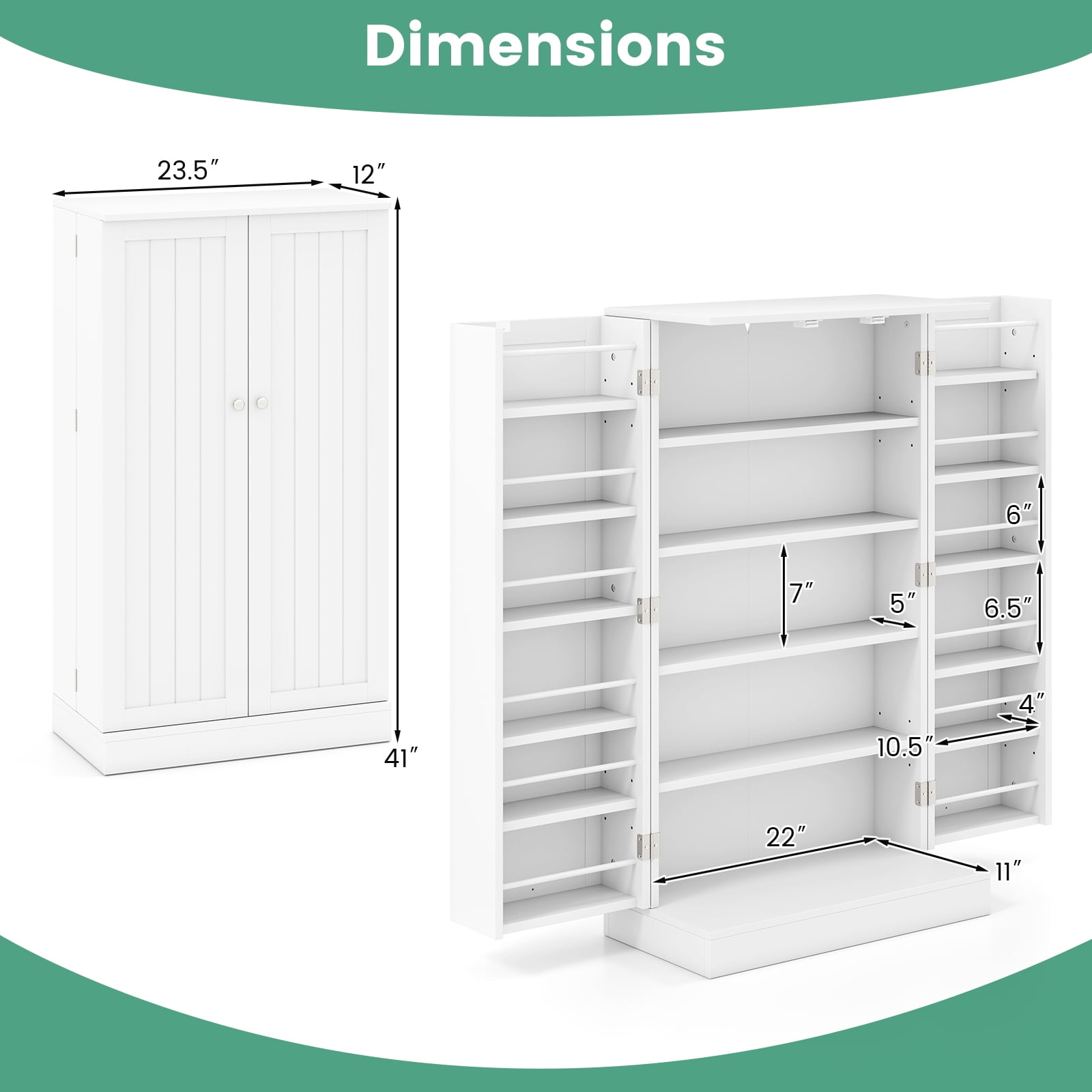 Costway 41'' Farmhouse Kitchen Pantry Storage Cabinet with Doors Adjustable Shelves White