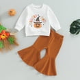 thumbnail image 3 of Douhoow Toddler Girl Halloween Pumpkin Outfit Long Sleeve Sweatshirt Tops Flared Pants 2Pcs Clothes Set 0-4 Years, 3 of 8