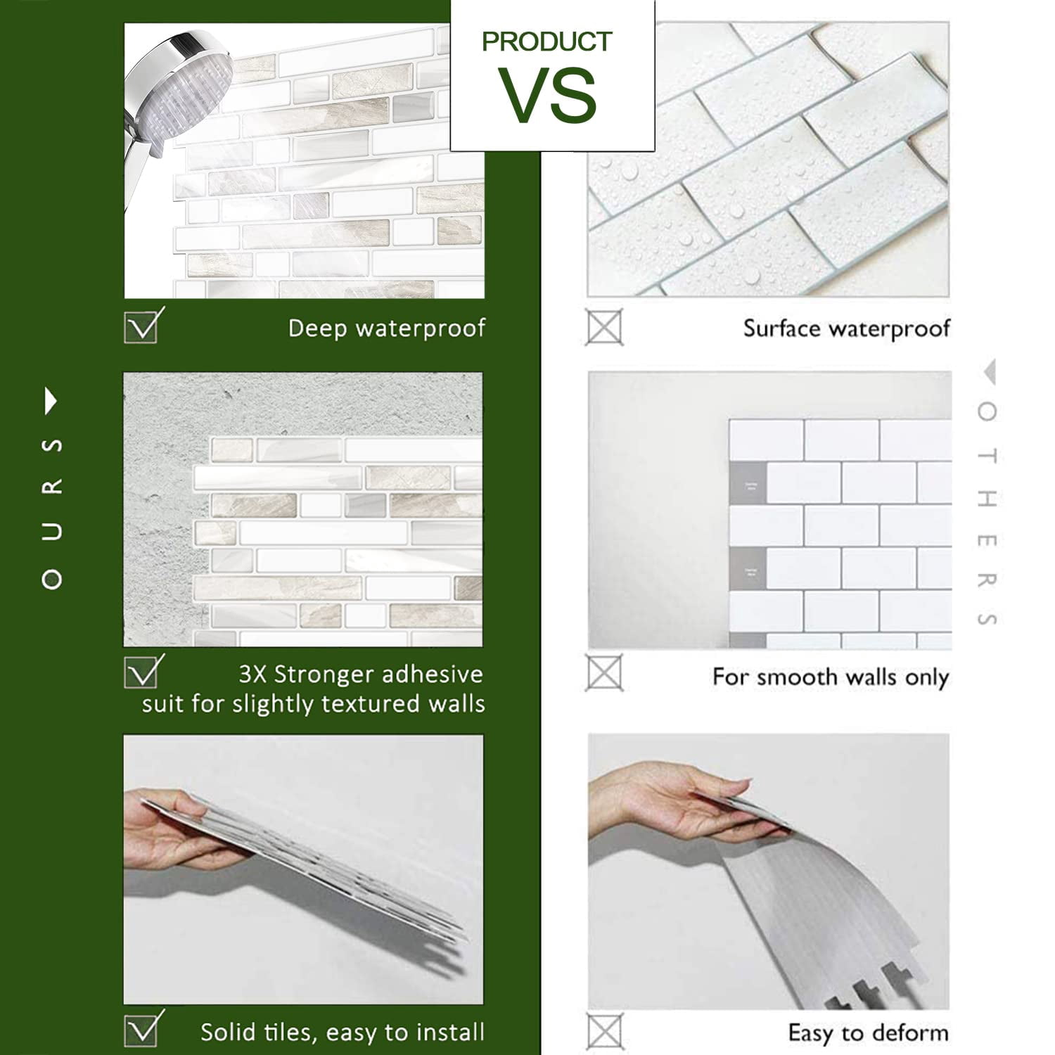 Thicker Design Peel And Stick  Self Adhesive On Tile Backsplash For Kitchen Bathroom Beige & White 12"*12" 10 Sheets