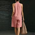 thumbnail image 5 of Costeam Womens Halter V Neck Short and Capri Pants Two Piece Outfit Lightweight Linen Blend Loose Fit Solid Color Casual Summer Co Ord Set, 5 of 6