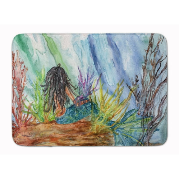 Black Haired Mermaid Water Fantasy Machine Washable Memory Foam Mat
