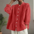 thumbnail image 5 of cocolona Button Up Shirts for Women Crew Neck Solid Color Blouses Fashion Casual Loose Long Sleeve Tops, 5 of 6