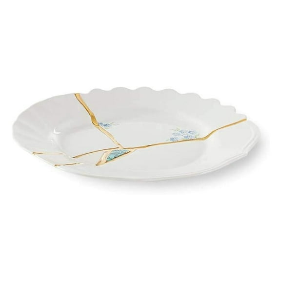 Kintsugi Fruit Plate - 8 Inch Porcelain Dish with 24K Gold Accent - Decorative Serving Platter for Desserts, Appetizers, & Gifts - Unique Home Décor