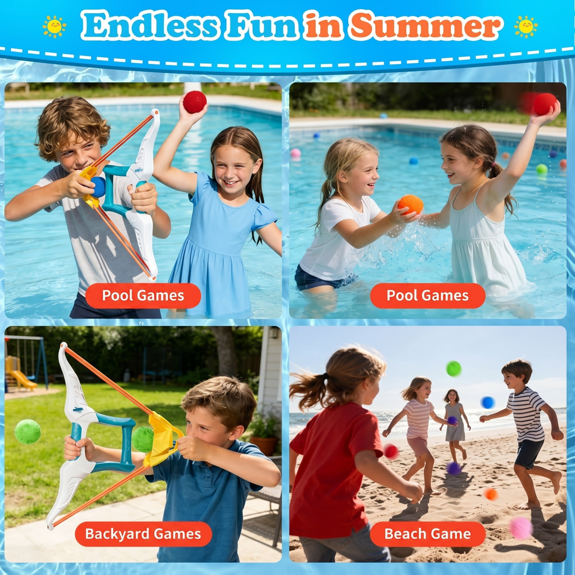 CQHVKQ Water Balloon Bow & Arrow Launcher, 12PCS Reusable Water Balloons with Water Archery Kit for Kids, Pool Beach Water Game Toys for Boys and Girls, Outdoor Summer Toys for Kids Ages 3-12, White