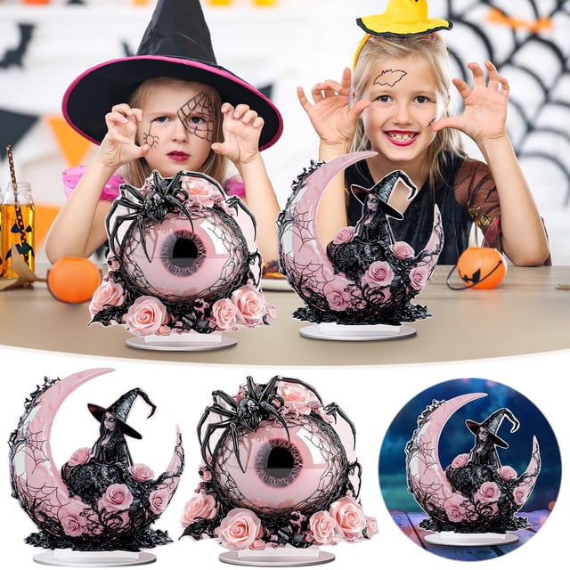 Bruja Negra de Halloween, Decoración Acrílica 2D - Centro de Mesa Gótico de 20 Cm de Alto | Decoración Espeluznante para Fiestas En Casa | Regalo para Fans Del Terror