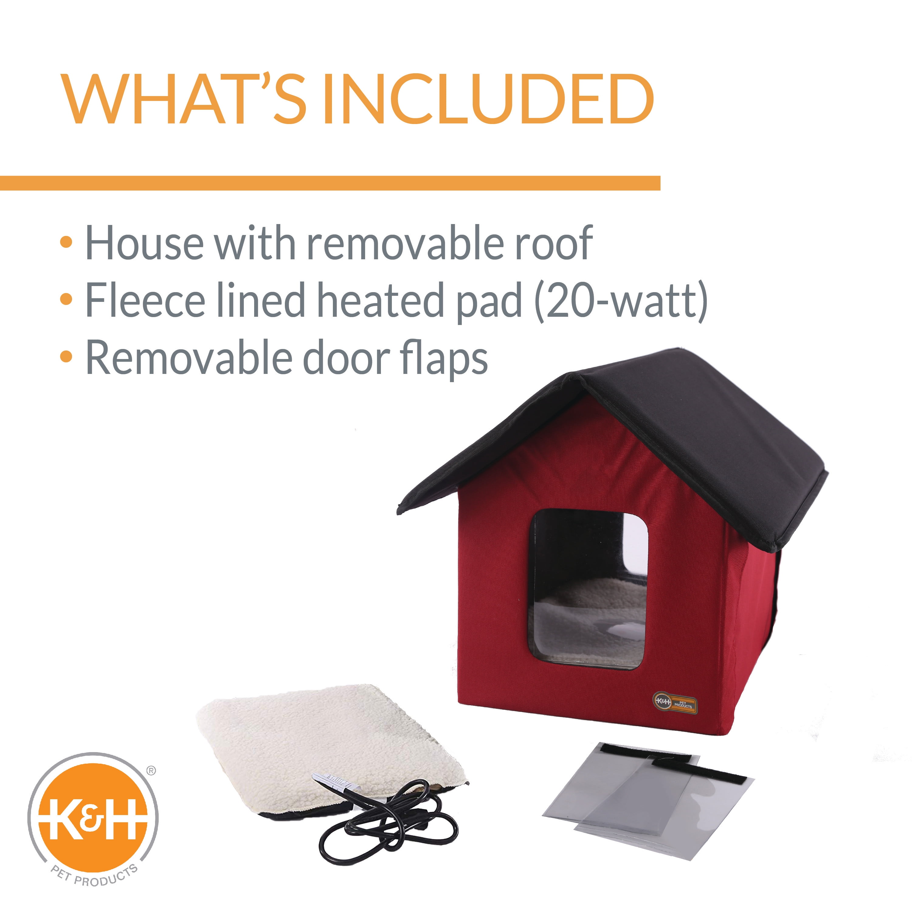 Ku0026H Pet Products Outdoor Heated Kitty House Cat Shelter Red/Black 19 X 22 X  17 Inches - Walmart.com