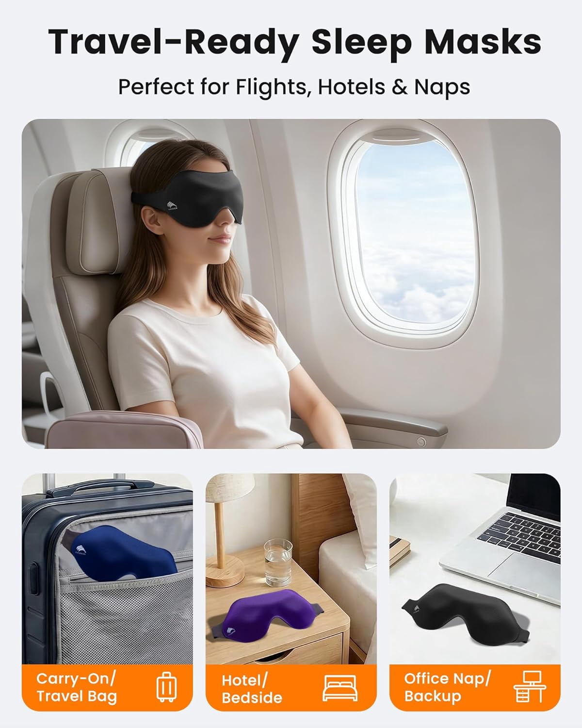Eye Mask Sleep, Weighted Blackout Mask with Zero Eye Pressure, 3D Contoured Design, Soft Comfortable Fabric, Stable Wraparound Strap for Night Sleep, Travel, Meditation, for Women and Men