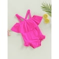 thumbnail image 3 of Bagilaanoe Toddler Baby Girls One-Piece Swimsuit Off Shoulder Sleeveless Ruffle Swimwear 12M 18M 24M 3T 4T Kids Bathing Suit Beachwear, 3 of 9