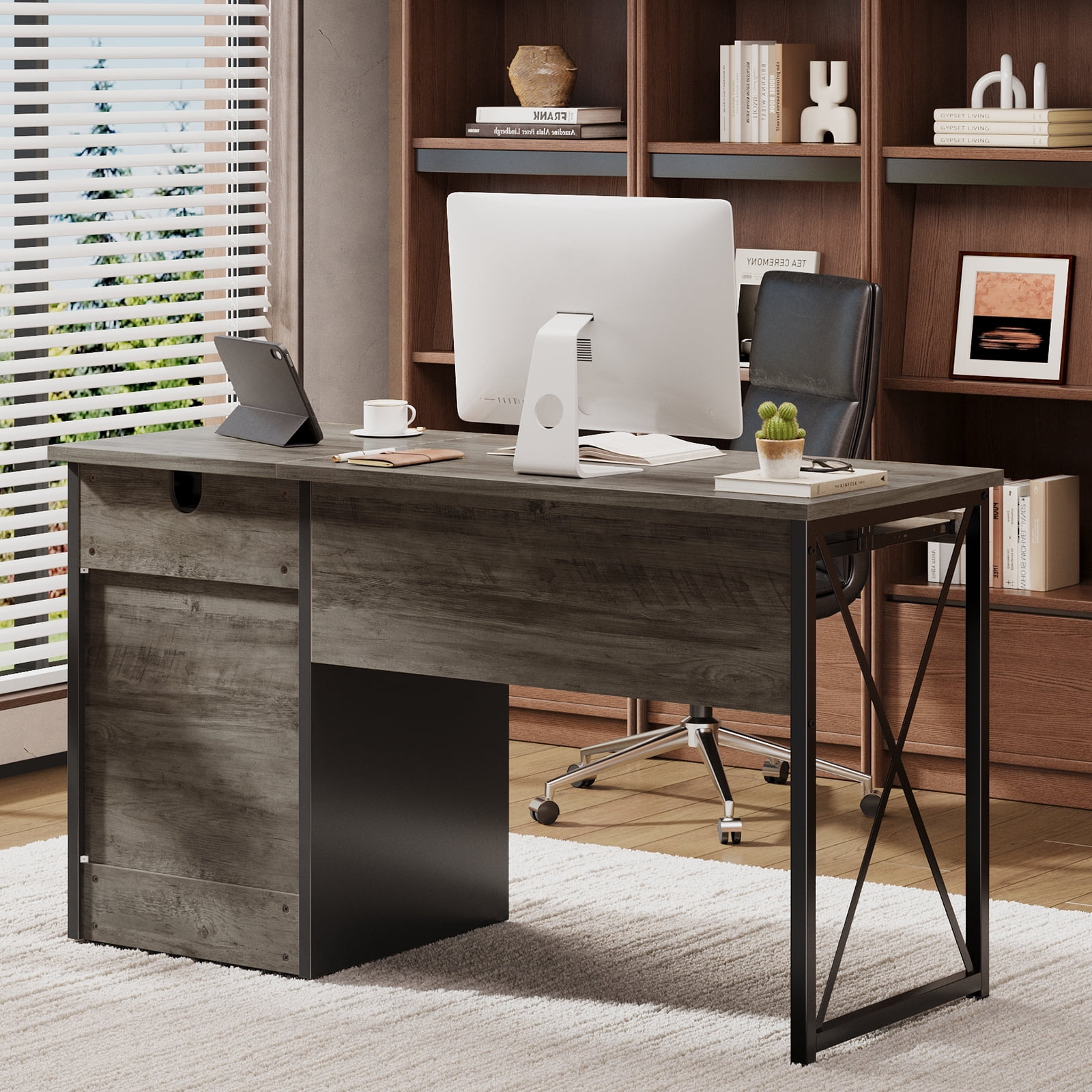 Bestier 47 inch Computer Desk with Storage File Drawer & Keyboard Tray, Home Office Writing Desk Work Study Table for Small Space, Wash Gray