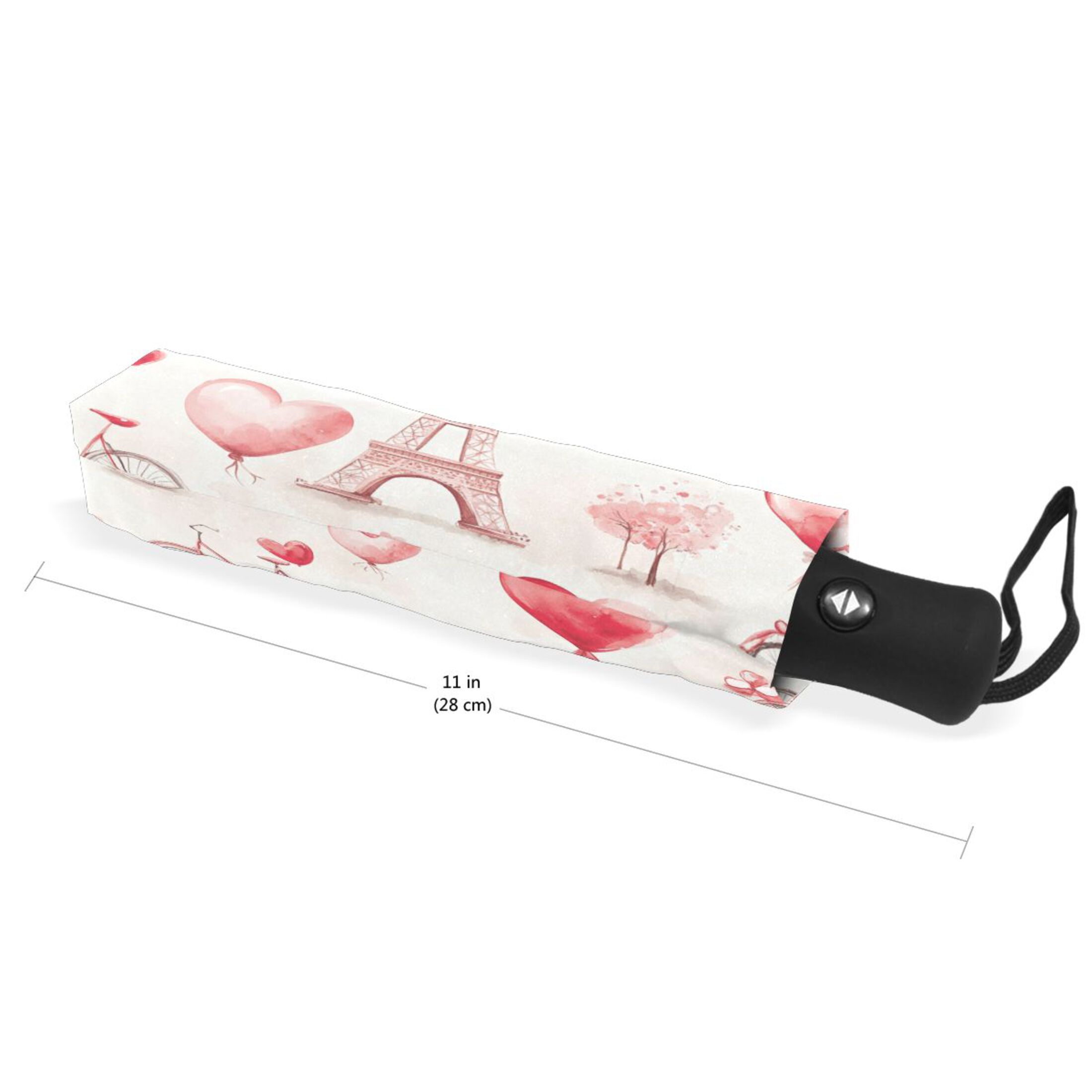 BZSMCE One-Touch Auto Open Close Rain Umbrella With Creative Parisian Romance Pattern