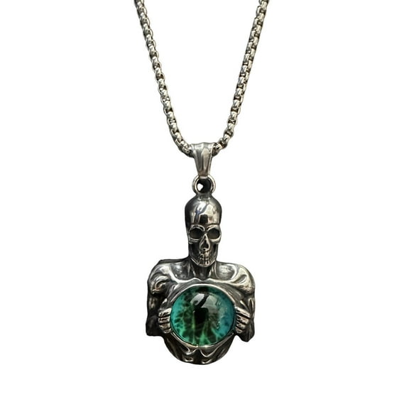 MayiaHey Evil Eye Demon Skull Pendant, Gothic Skull Blue Eye Necklace for Men, Punk Skull Eye of Hell Necklace Devil Skull Dragon Eye Jewelry, Vintage Skull Evil Eye Amulet Pendant Necklace