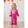 thumbnail image 5 of RUINIXCW Toddler Baby Girl Silk Stain Pajamas Newborn Infant Baby Girls Romper One Piece Spring Fall Sleepwear Lapel V Neck Fuzzy Trim Long Sleeve Button Up Jumpsuit Homewear, 5 of 9