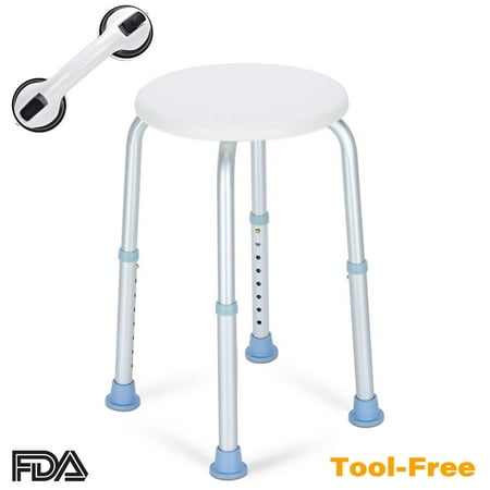 Furniture For Handicapped OasisSpace Shower Stool, Heavy Duty Adjustable Bath Chair with Free Grab Bar, Medical Tool Free Anti-Slip Bathtub Seat Bench Lightweight and Durable for Elderly, Senior, Handicap, Disabled Round ()