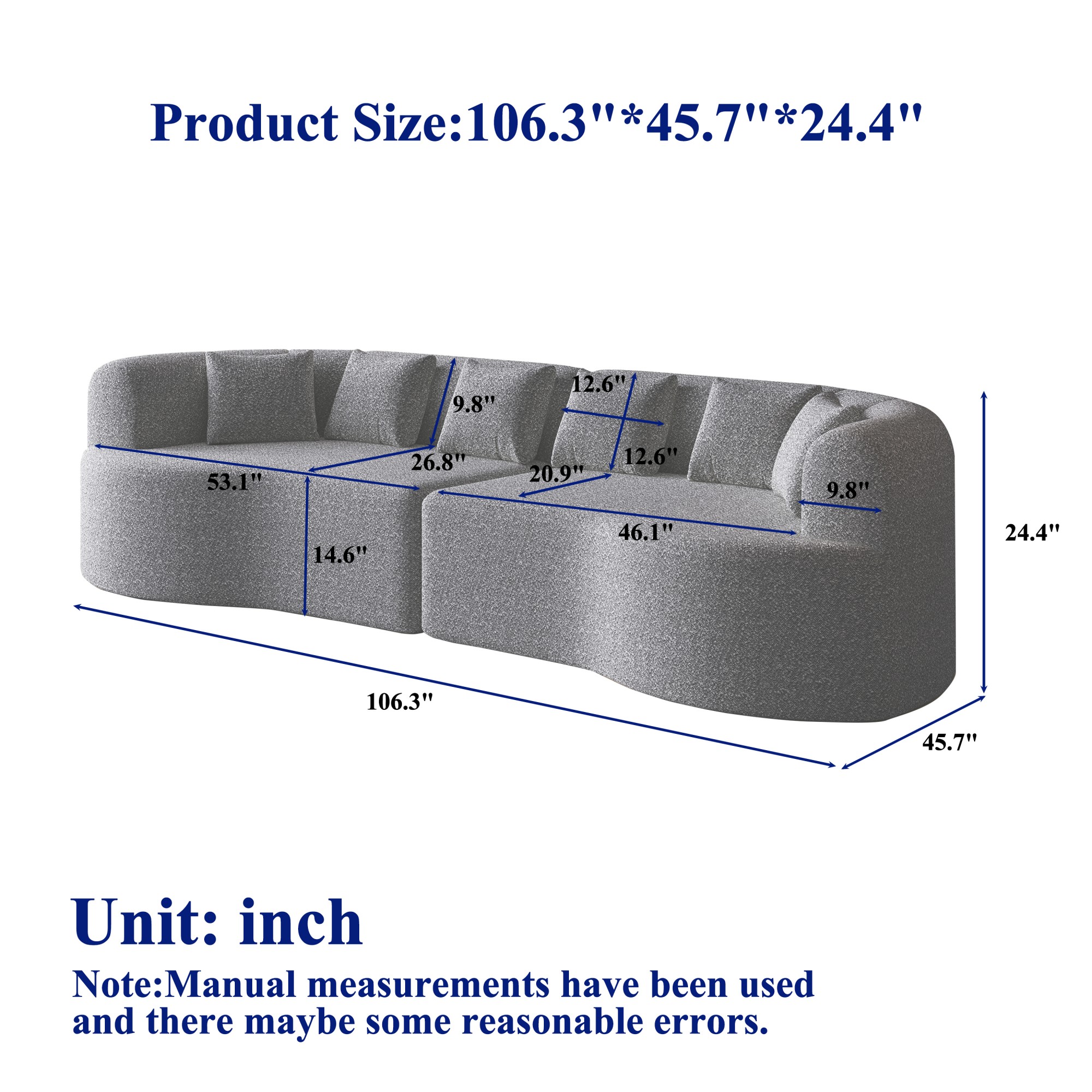 106" Oversized Sectional Sofa,Modern Chenille Memory Foam Sofa Cloud Sofa with Deep Seat & 6 Pillows for Living Room,Light Khaki