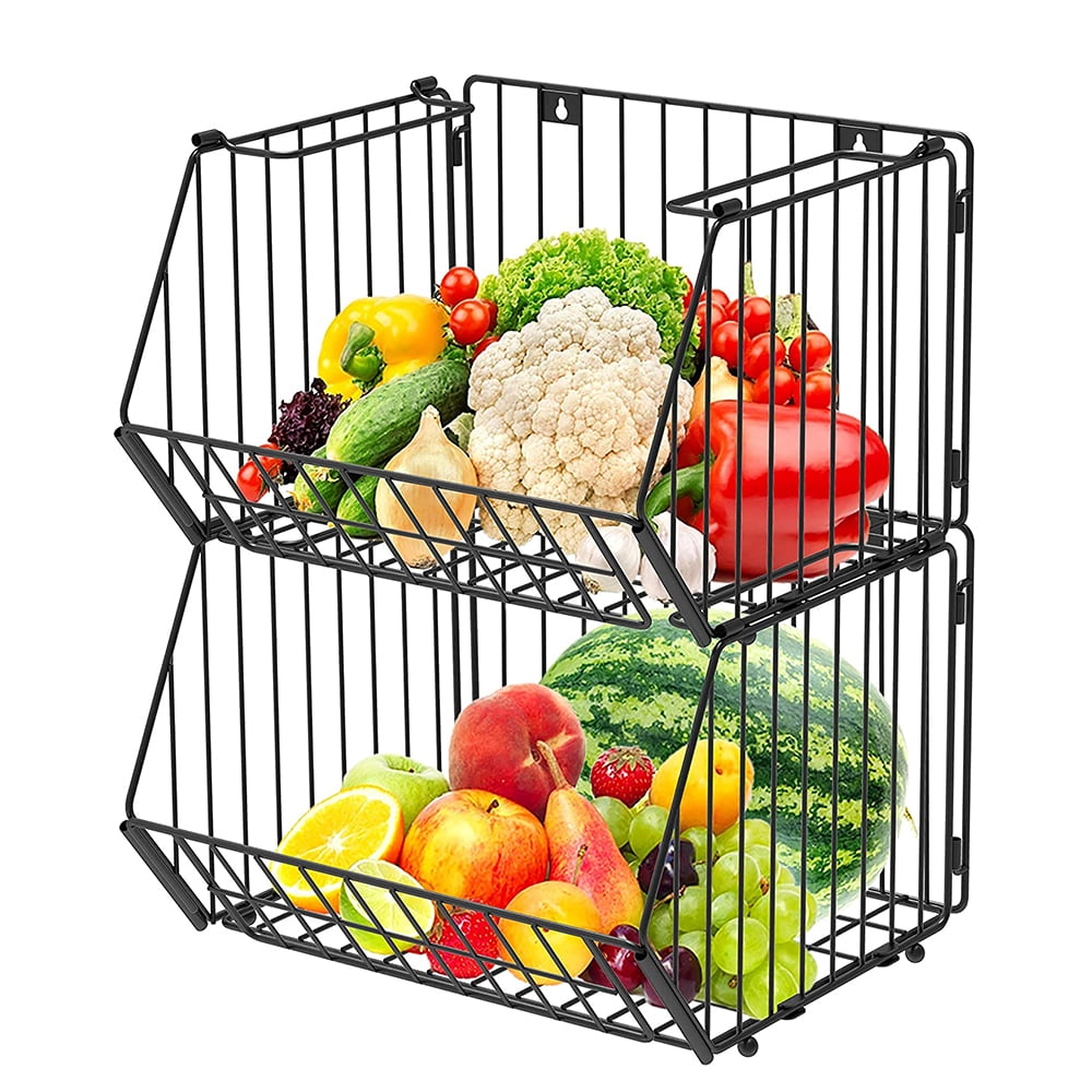 Fuleadture 2 Pack Wire Baskets for Storage Durable Metal Basket Pantry Organizer Storage Bin