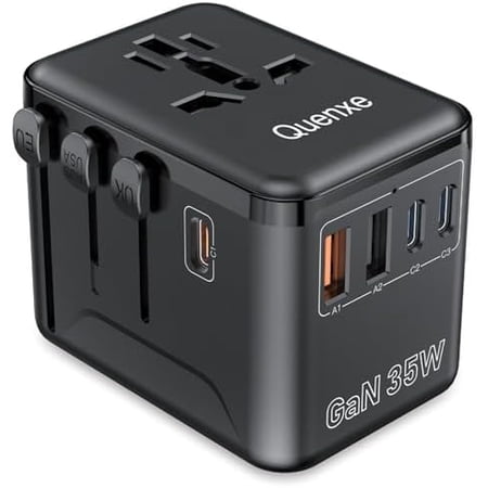 Universal Travel Adapter, International Power Adapter with 35W PD & QC Fast Charging, Travel Plug Adaptor Worldwide with 3 USB-C & 2 USB-A for USA to Europe UK France Germany Australia(Type C/G/A/I)