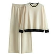 thumbnail image 3 of Jinhomg Casual Sweater Lounge Sets for Women 2 Piece Fall Comfy Knit Sweater Outfits Long Sleeve Crew Neck Top and Elastic Waist Pant Beige Free Size, 3 of 4