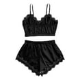 thumbnail image 2 of ICQOVD Women Sleepwear Sleeveless Strap Nightwear Lace Trim Satin Cami Top Pajamas Sets, 2 of 4