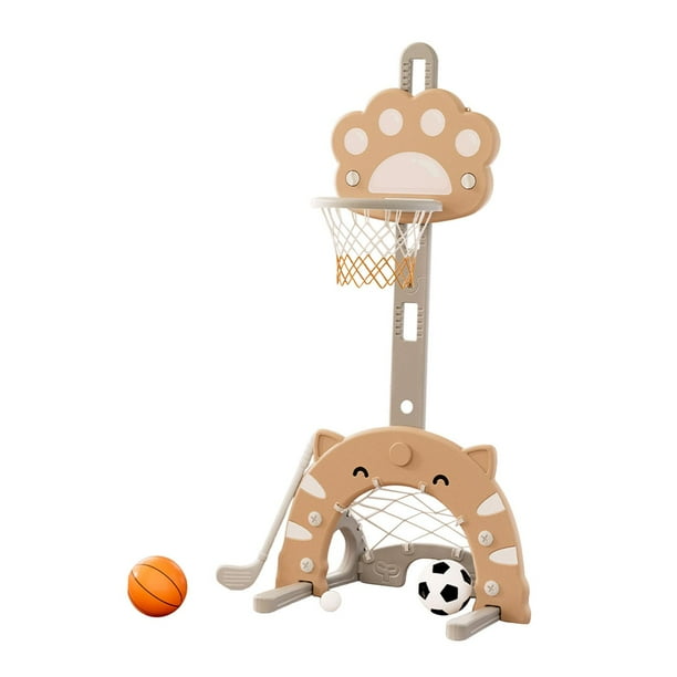 Juego de aro de baloncesto 3 en 1 resistente y de altura ajustable para carnaval familiar en casa Marrón